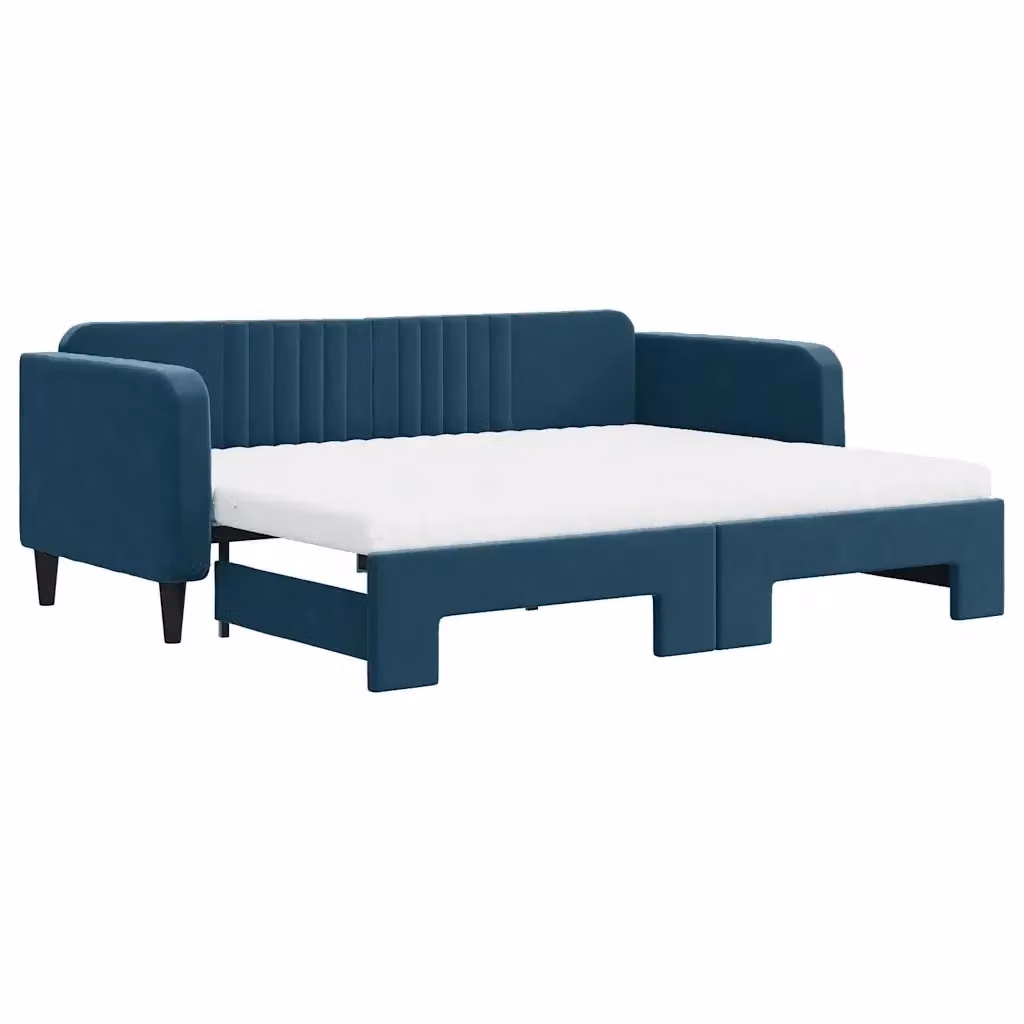 Divano Letto Estraibile vidaXL in Velluto Blu con Materasso in Schiuma L/P/H: 223 x 90 x 75 cm – 2