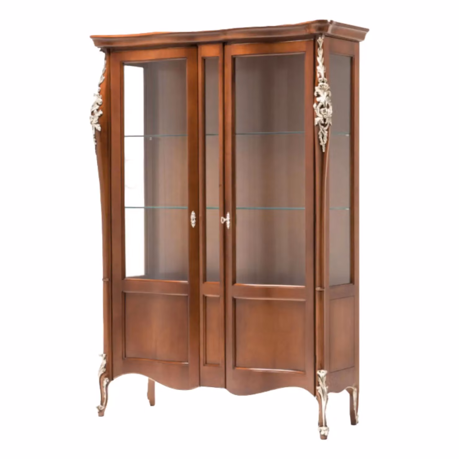 Vetrina sagomata classica con 2 ante in vetro Mobili 2G in legno massello color noce L: 145 cm, P: 50 cm, H: 203 cm – 2
