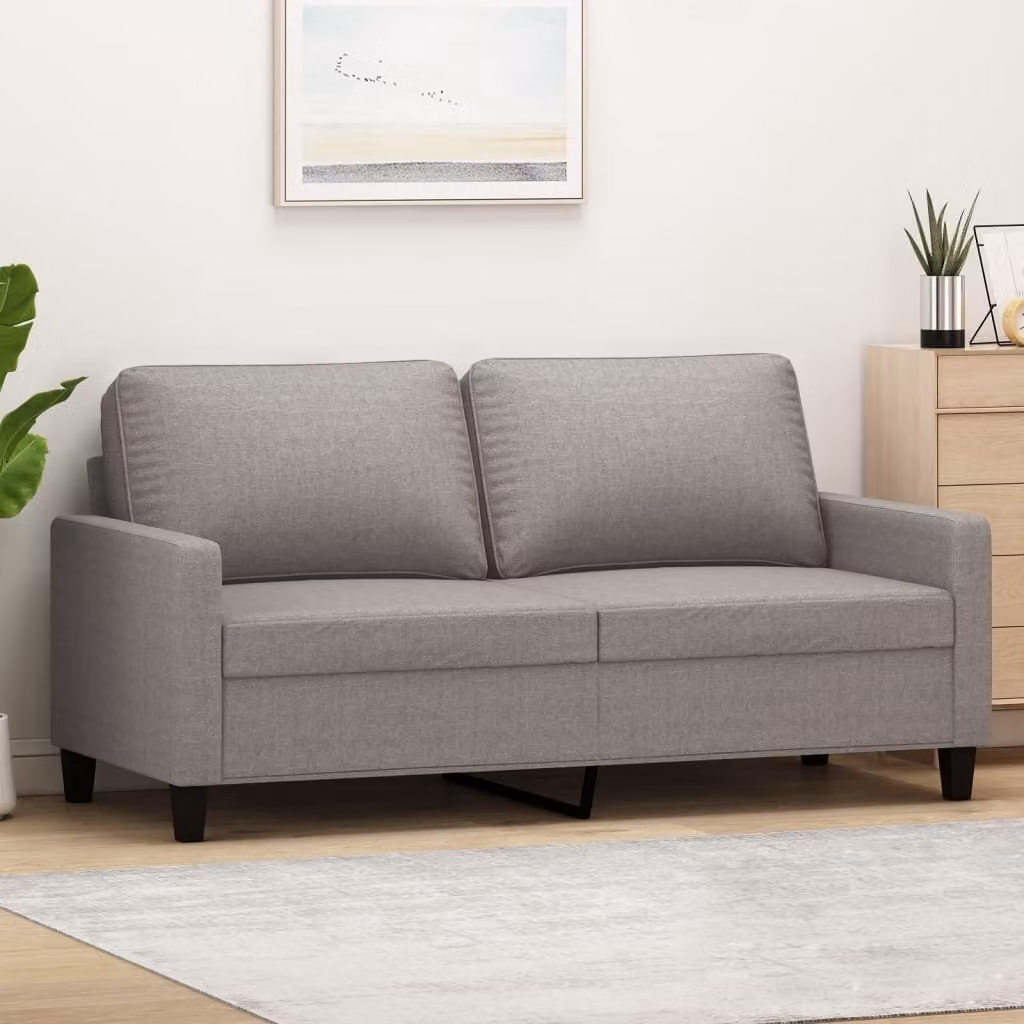 Divano a due posti, colore taupe, 140 cm, rivestito in tessuto