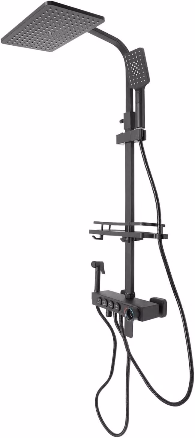 Sistema doccia a pioggia con miscelatore, set completo per doccia, soffione termostatico con display digitale, doccia a pioggia nera, set doccia con doccetta, montaggio a parete, accessori per il bagno