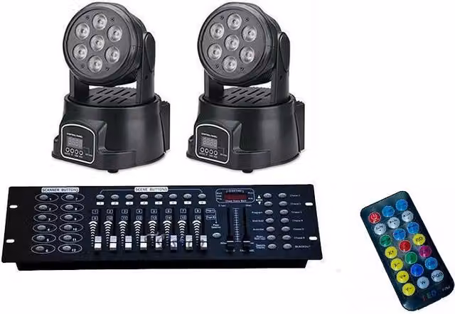 Set di 2 Proiettori LED RGBW Testa Mobile Rotante LINXI con 7 LED Wash, Controllo DMX 192CH ed Effetti Multicolore, Colore Nero – 1