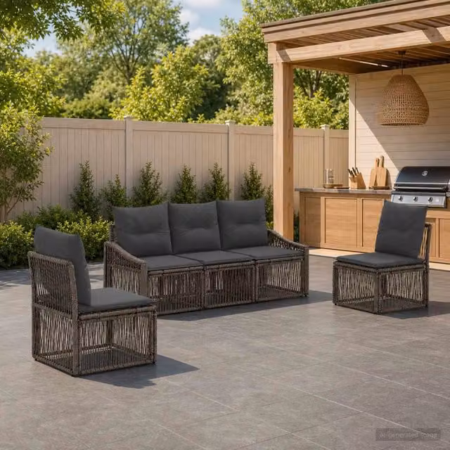 Set Divano da Giardino vidaXL 5 Pezzi Grigio con Cuscini e Struttura in Metallo e Polyrattan – 1