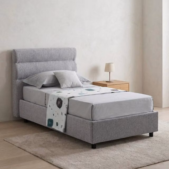 Letto Singolo Brenta Sfoderabile Made in Italy Grigio e Nero L/P/H: 80 x 200 cm