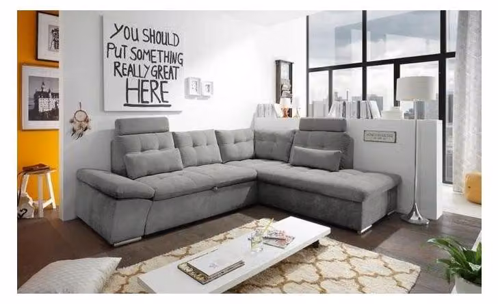 Design Ecksofa L-Form Sofa Couch Polster Schlafsofa Textil Bettfunktion Schlaf