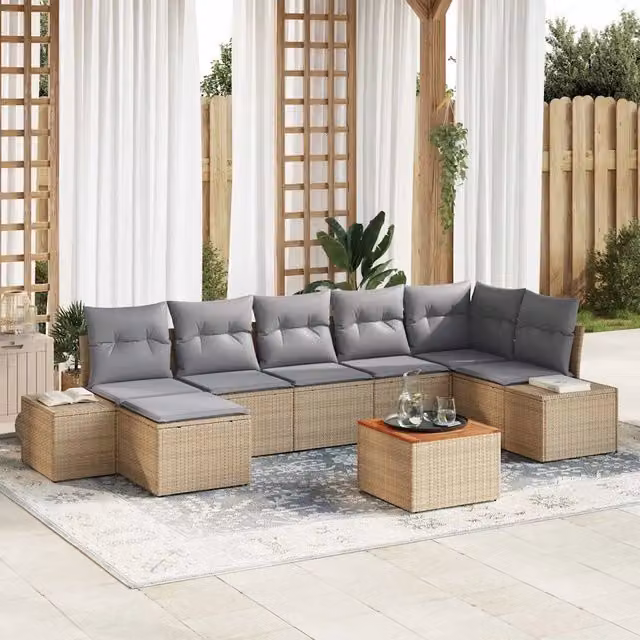 Set Divano da Giardino 8 pz Beige polyrattan 3347987