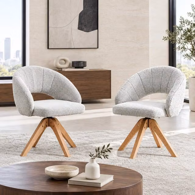 Set di 2 sedie da pranzo Mivray girevoli a 360° in velluto grigio con gambe in legno e design moderno