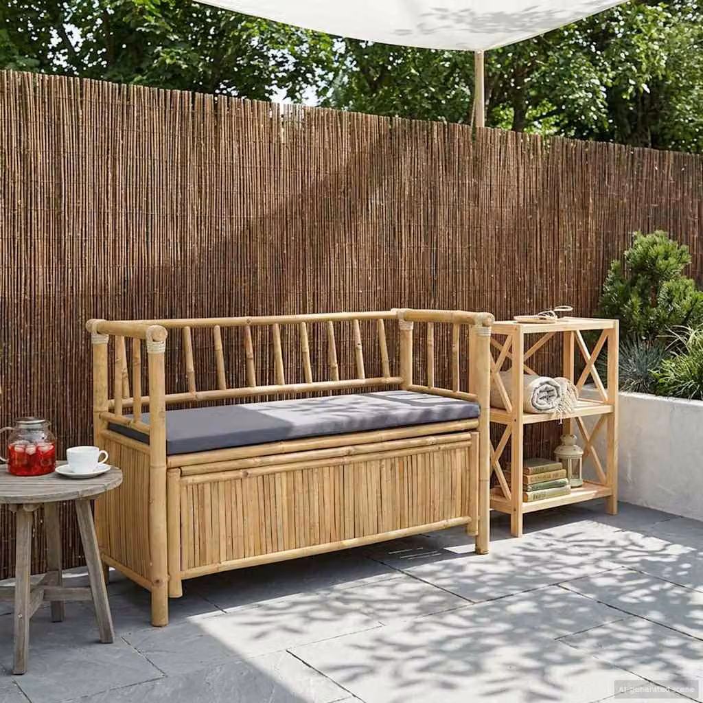 vidaXL Panca da Giardino con Contenitore in Bambù Marrone L: 110 cm, P: 47 cm, H: 80 cm