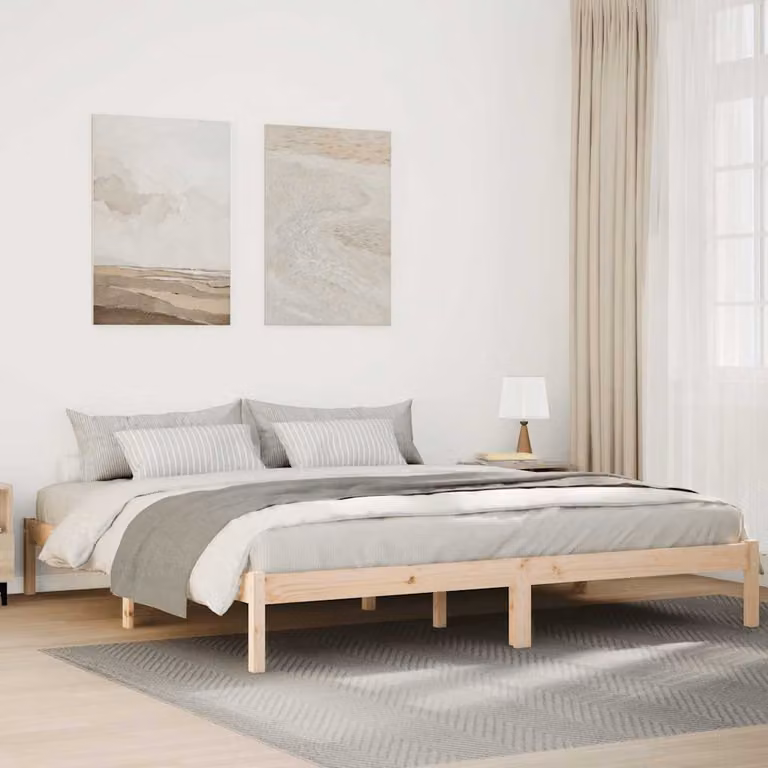 Letto extra lungo vidaXL in legno di pino naturale stile rustico L: 185,5 cm, P: 215,5 cm, H: 31 cm