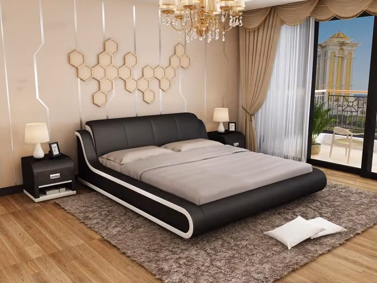 Lederbett Design Doppelbett Betten Bett Leder Polster Schlafzimmer Ehe 180x200