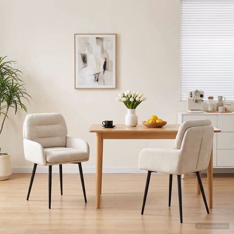 Set di 2 sedie da pranzo vidaXL in velluto beige con struttura in metallo, L/P/H: 59 x 59,5 x 90 cm