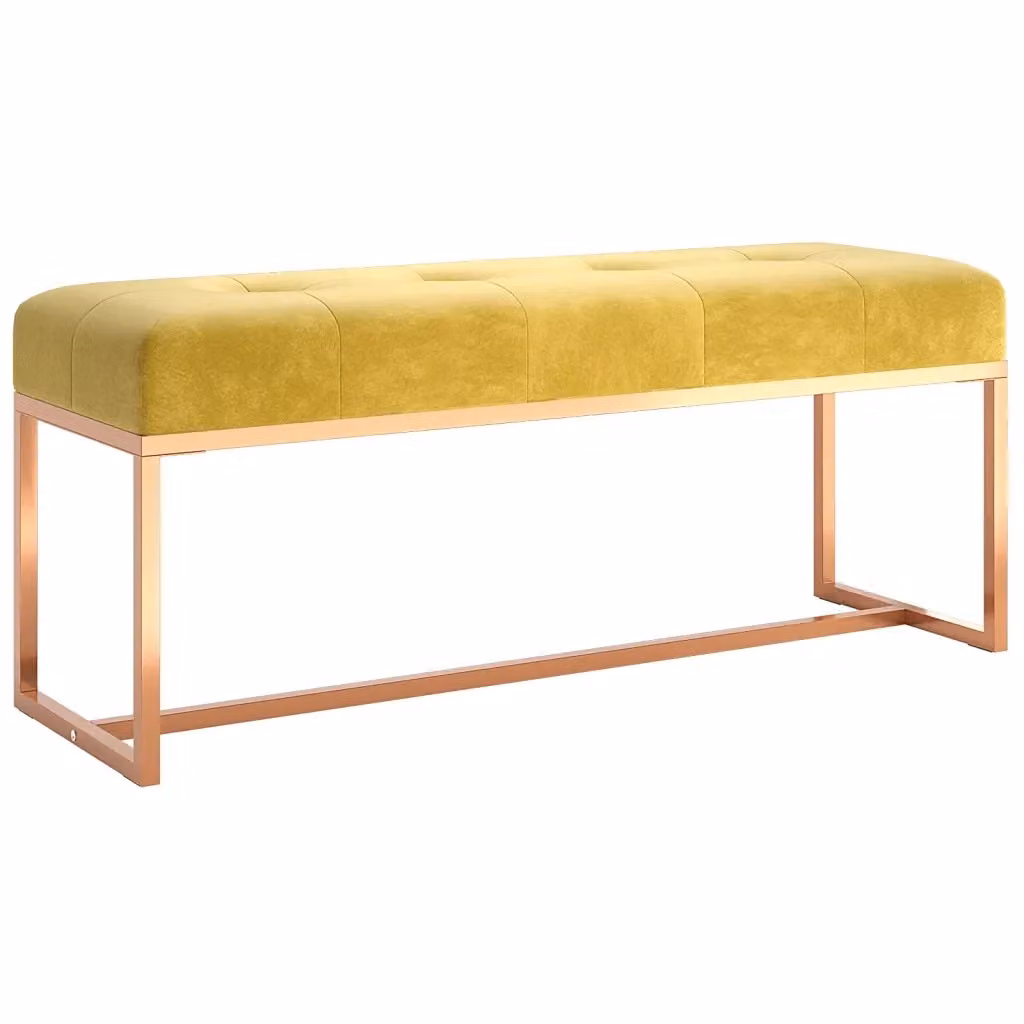 Panca moderna vidaXL in velluto giallo con struttura in legno e metallo L: 110 cm, P: 36 cm, H: 45 cm – 2