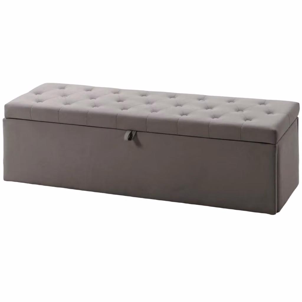 Cassapanca Minimal in Velluto con Seduta Imbottita Grigia L: 97 cm, P: 41 cm, H: 42 cm – 2