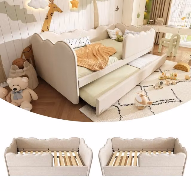 Letto Imbottito con Ausziehbett ¨C MINIMAL ¨C Lino Beige 90x190