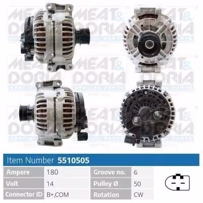 MEAT & DORIA 5510505 Alternatore 180 A 14 V compatibile con MERCEDES-BENZ Classe E Berlina (W211), Classe E Station Wagon (S211) e Classe M CLS