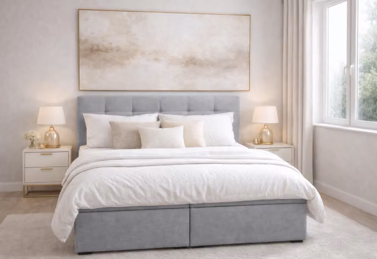 AX LIVING Letto boxspring con contenitore grigio 180x200 cm con topper Galata Letto matrimoniale