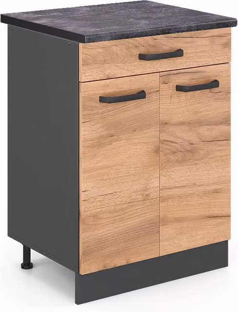 Mobiletto base per cucina R-Line Rovere dorato/Antracite 60 cm, PL Antracite Vicco