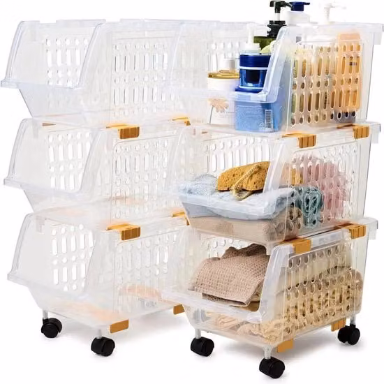 Carrello portaoggetti EZOWare con 6 ripiani e cassetti trasparenti, colore giallo e trasparente, ideale per cucina, bagno o camera da letto, L/P/H: 35.3 x 23.8 x 60.0 cm