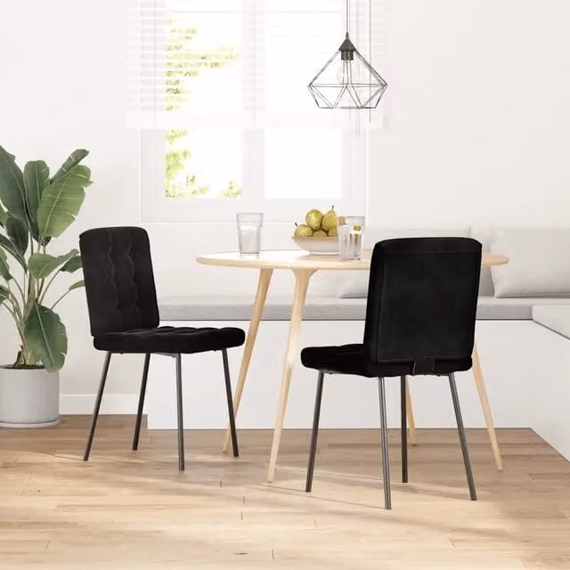 Sedie da Pranzo 2 pz | Sedie da cucina Nere in Velluto