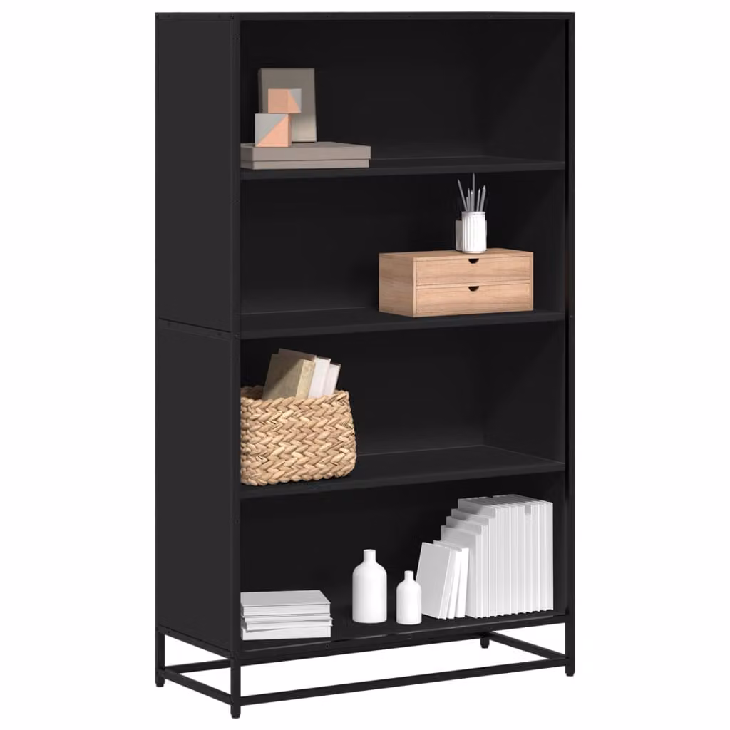 Libreria Industrial vidaXL Nera con Pannello Posteriore in Legno e Metallo L: 80,5 cm, P: 35 cm, H: 139 cm
