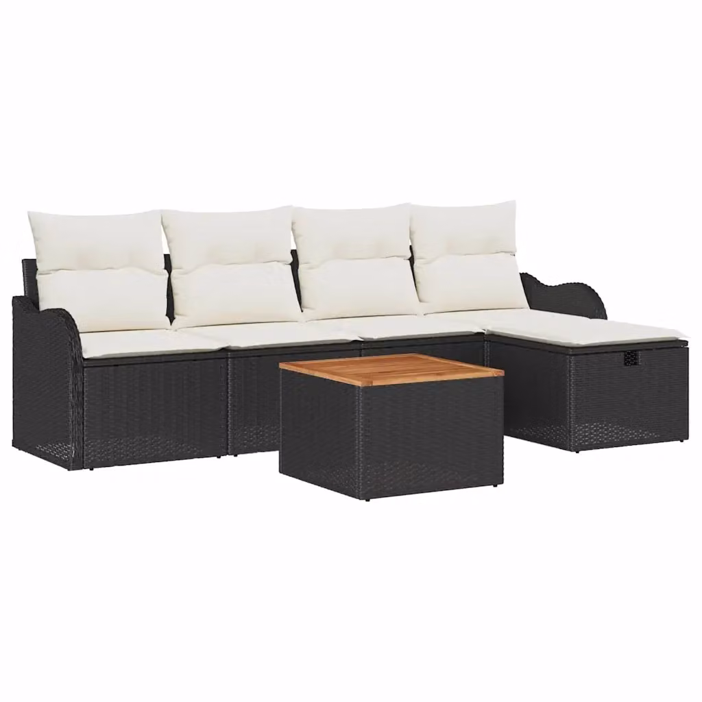 Set Divano da Giardino a L vidaXL 6 Pezzi in Poly Rattan Nero con Cuscini e Tavolino – 2