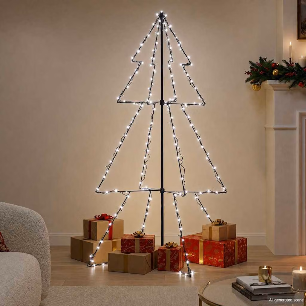 Albero di Natale a cono vidaXL con 200 LED bianco freddo per interni ed esterni L: 98 cm, H: 150 cm – 1