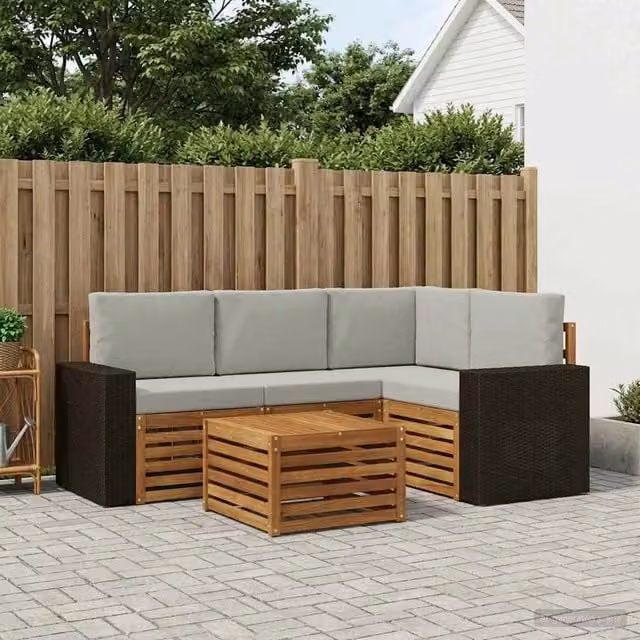 Set di divani da esterno 5 pz Naturale e Grigio Chiaro 3384332