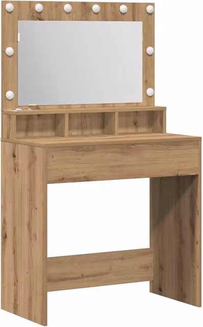 Toeletta Tavolo da Trucco in Rovere con LED Design Minimalista L: 75,5 cm, P: 41 cm, H: 135 cm – 1