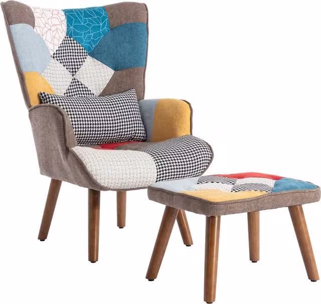 Poltrona Relax Moderna con Poggiapiedi Aosom Italy, Seduta Ergonomica in Tessuto Multicolore con Struttura in Legno e Metallo per Soggiorno – 1