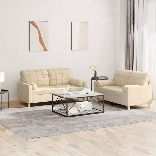 Set di 2 divani vidaXL in tessuto beige con cuscini per soggiorno in stile moderno
