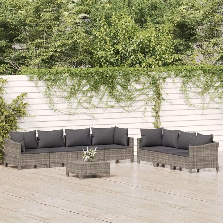 Set di divani da giardino vidaXL a forma di L composto da 8 pezzi con cuscini in schiuma e struttura in metallo grigio