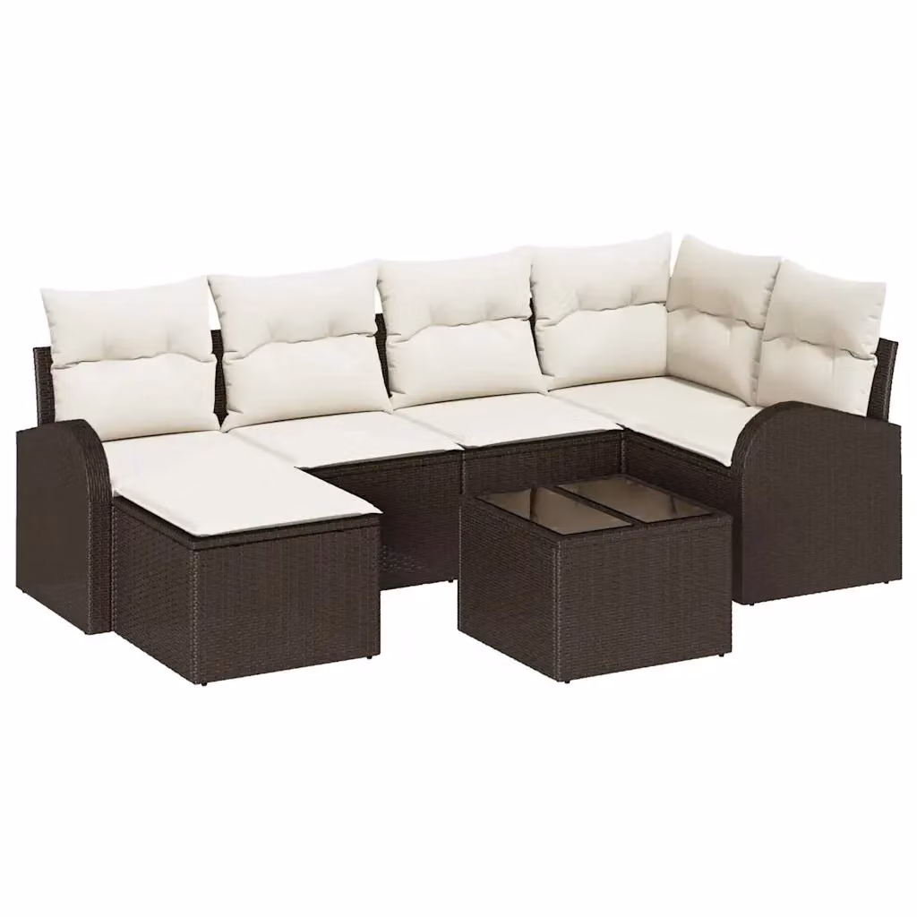 Set di divani da giardino vidaXL in rattan marrone e bianco con cuscini e tavolino da caffè – 2