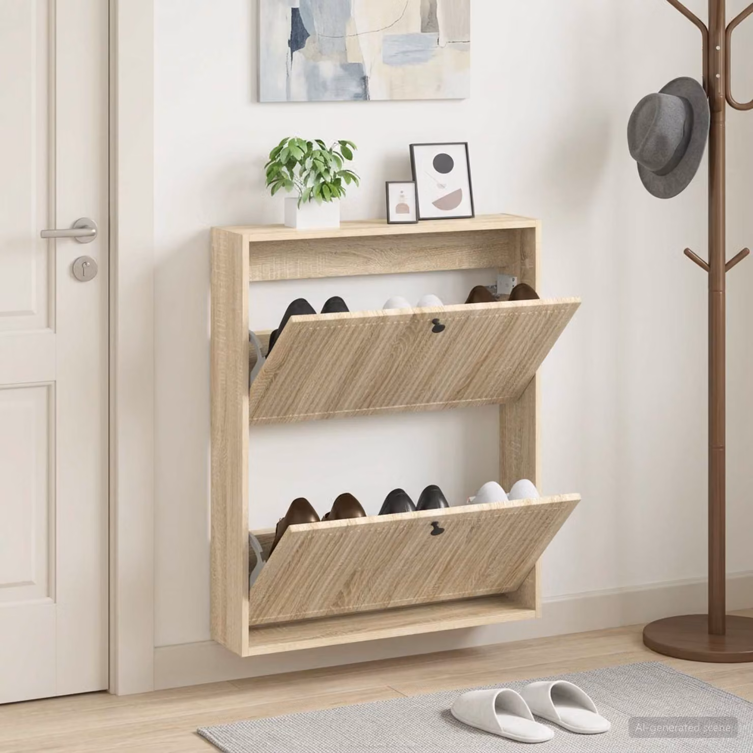 Mobiletto per scarpe da muro moderno vidaXL in Rovere Sonoma, L: 71 cm, P: 17 cm, H: 86 cm