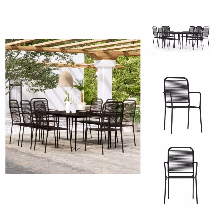 vidaXL Set da pranzo da giardino 9 pezzi nero - Set di mobili da giardino