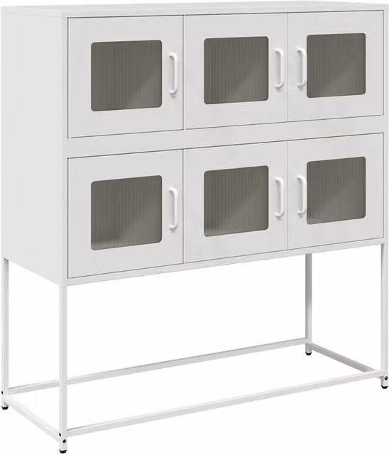 Credenza moderna bianca in metallo con ante a vetro, L: 100,5 cm, P: 39 cm, H: 107 cm