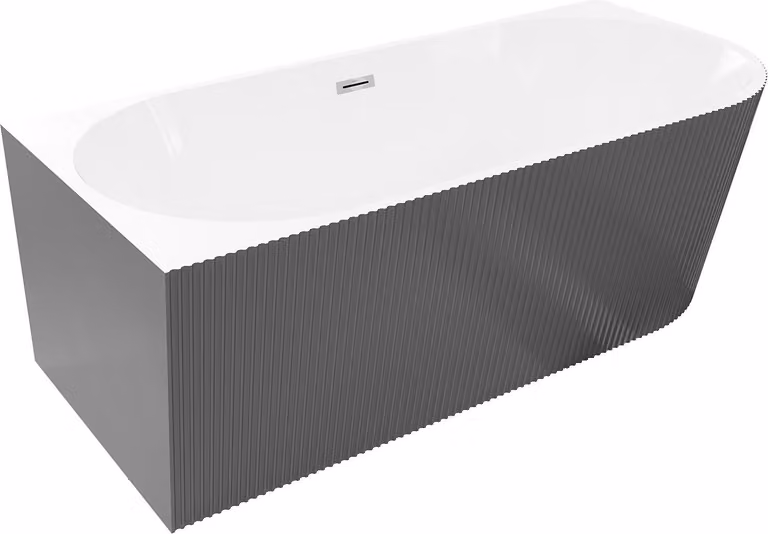 Mexen Silo vasca da bagno freestanding angolare sinistra scanalata 170 x 80 cm, bianca/grigia, troppo pieno cromato