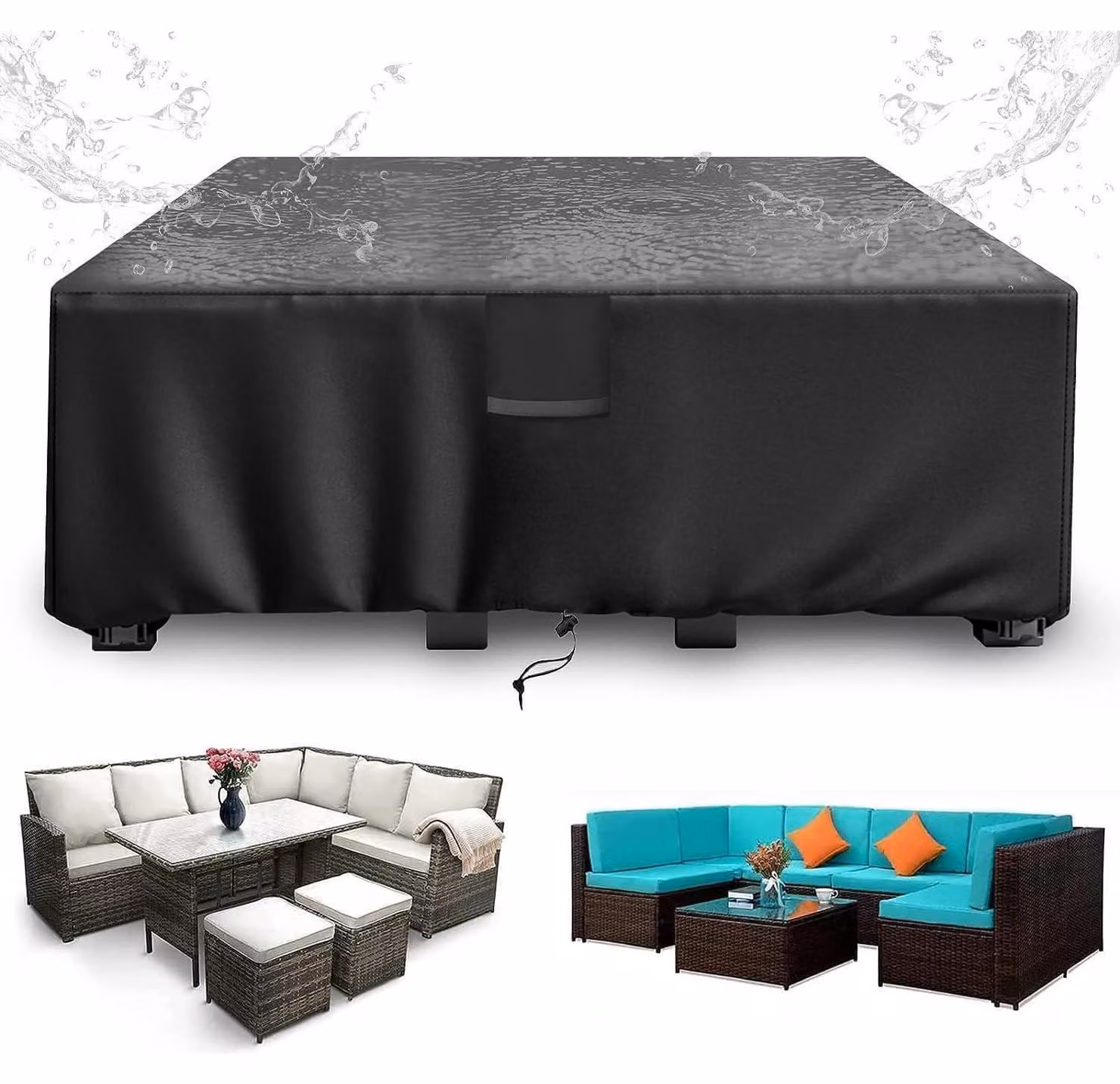 Copertura protettiva per mobili da giardino, dimensioni 220x100x74 cm, realizzata in tessuto Oxford 420D, impermeabile e resistente al vento