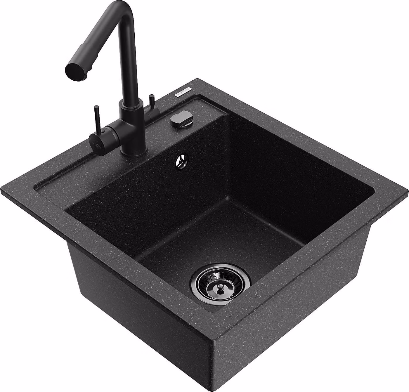 Mexen Vito lavello in granito a 1 vasca con rubinetto da cucina Duero, nero/metallizzato argento - 6503-73-671600-70-B