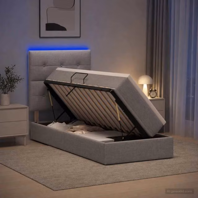 Letto con contenitore vidaXL Grigio con illuminazione LED, porte USB e materasso in schiuma, L/P: 90 x 190 cm