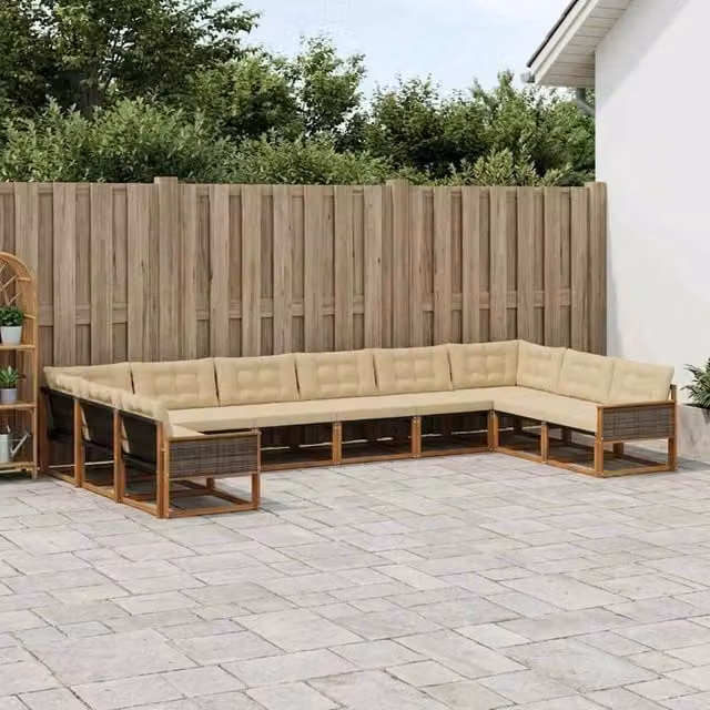 Set di divani da esterno 10 pz Naturale e Beige 3381709