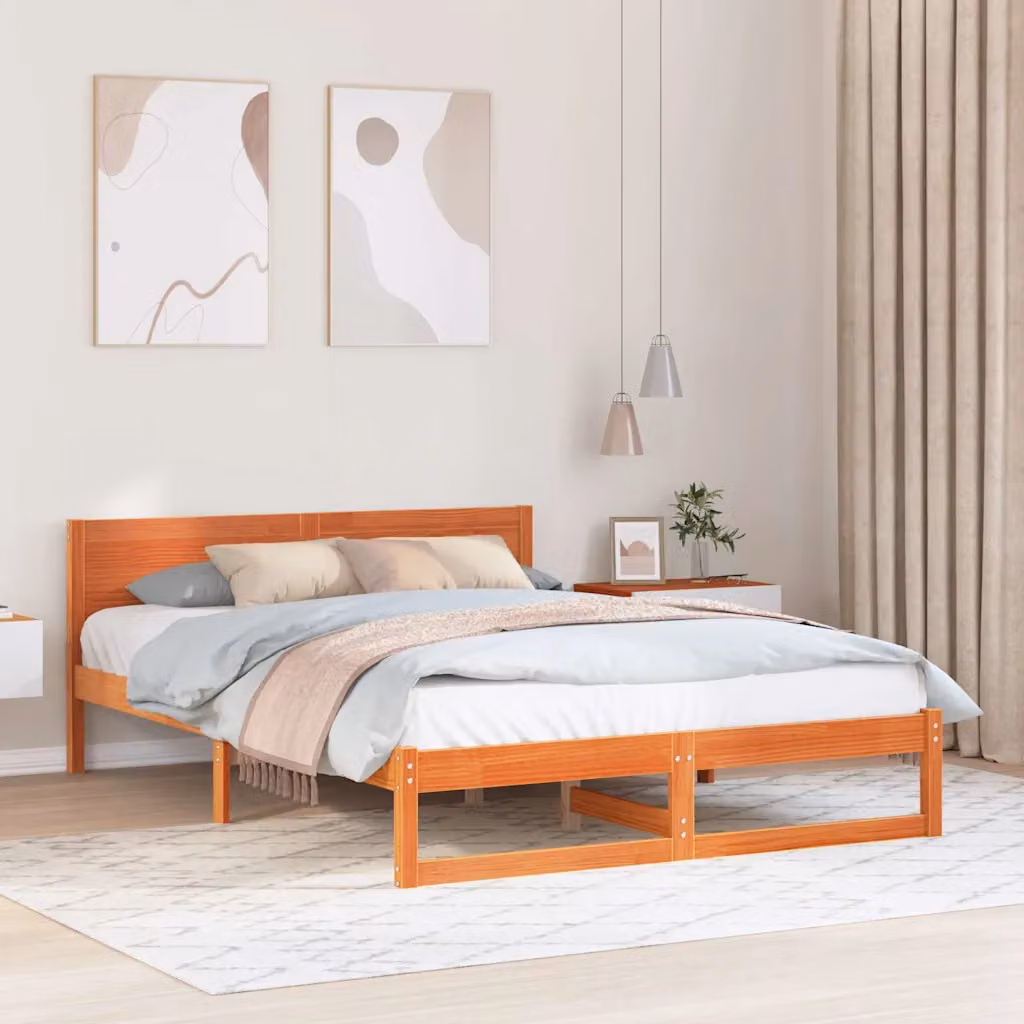 Struttura del letto moderna vidaXL in pino massello marrone cerato L/P/H: 140 x 200 cm – 1