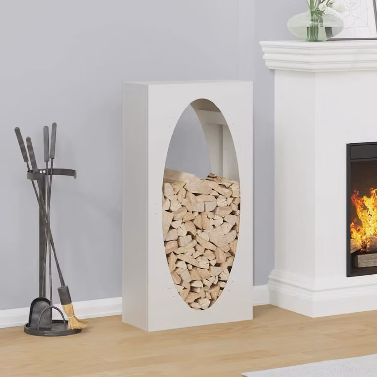 Rastrelliera per legna da ardere vidaXL in metallo bianca, design moderno, L: 50 cm, P: 23 cm, H: 100 cm