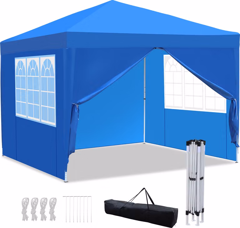 Clanmacy gazebo pieghevole 3x3m blu con pareti laterali tenda per feste protezione UV regolabile in altezza con borsa per il trasporto, per il campeggio all'aperto in giardino