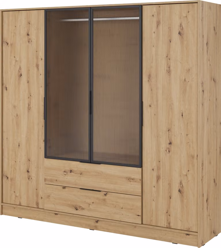 Armadio, mobile moderno in legno di quercia "Artisan" con ante in vetro