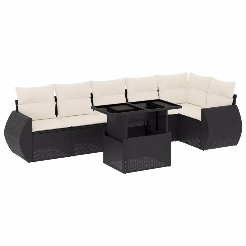 vidaXL Set Divano da Giardino a L con 7 Pezzi in Polyrattan Nero e Cuscini Imbottiti con Rivestimenti Rimovibili – 2
