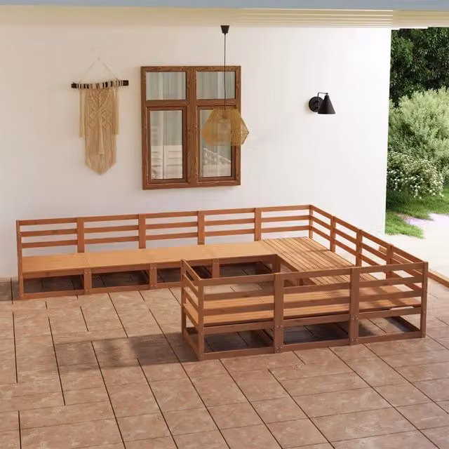 Set Divani da Giardino 10 pz in Legno Massello di Pino 3075997