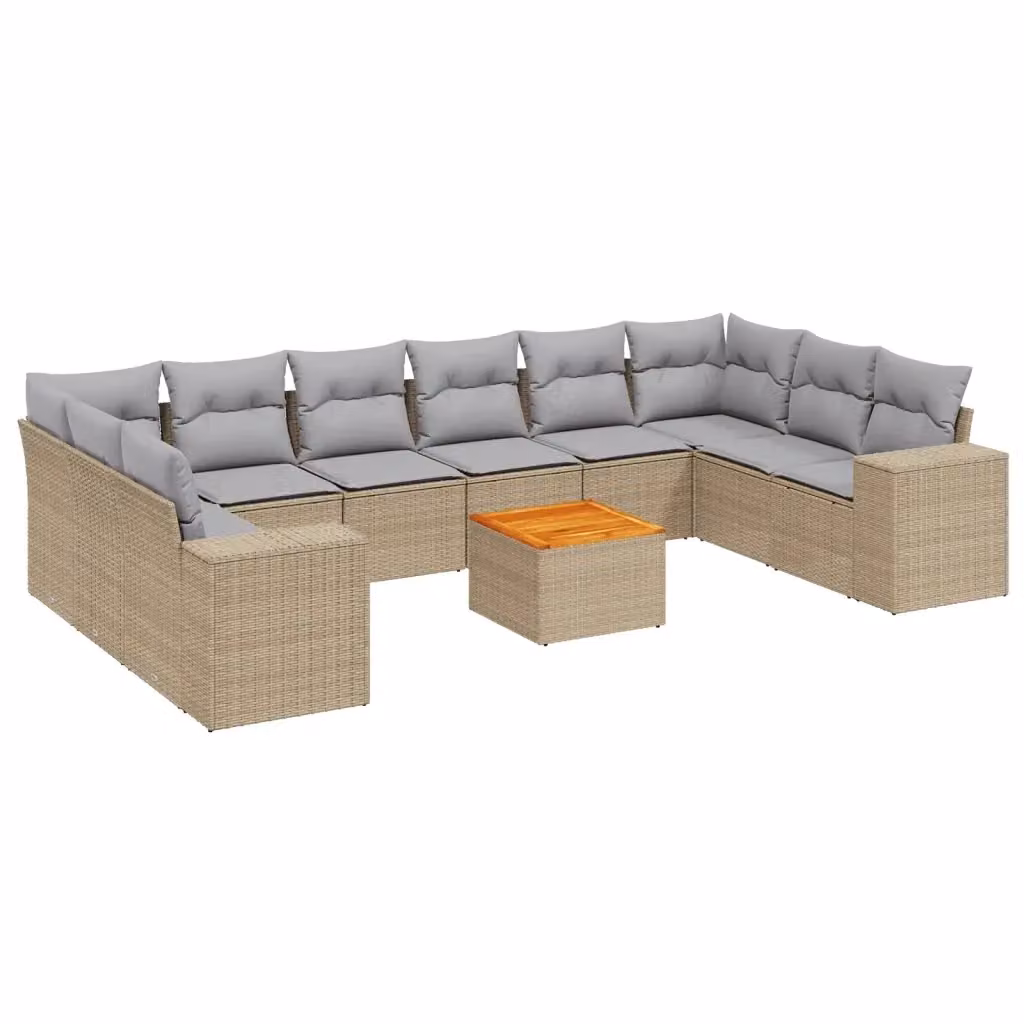 vidaXL Set Divani da Giardino 11 pz a Forma a U in Polyrattan con Cuscini Beige e Grigio – 2