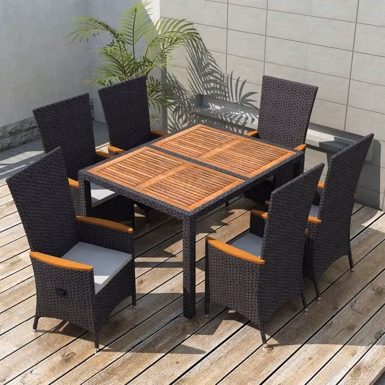 Maison Exclusive - Set da giardino completo di 7 pezzi, in rattan sintetico e legno di acacia, colore nero