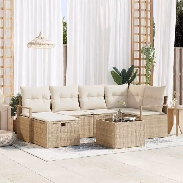Set di divani 7 pz 6-Numero di posti Beige e Crema polyrattan 3359190