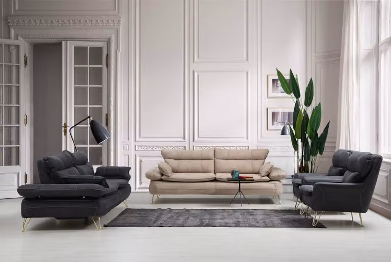 Sofagarnitur 3+3+1+1 Sitzer Garnitur Schwarz Sofa Sessel Sofas Set 4tlg