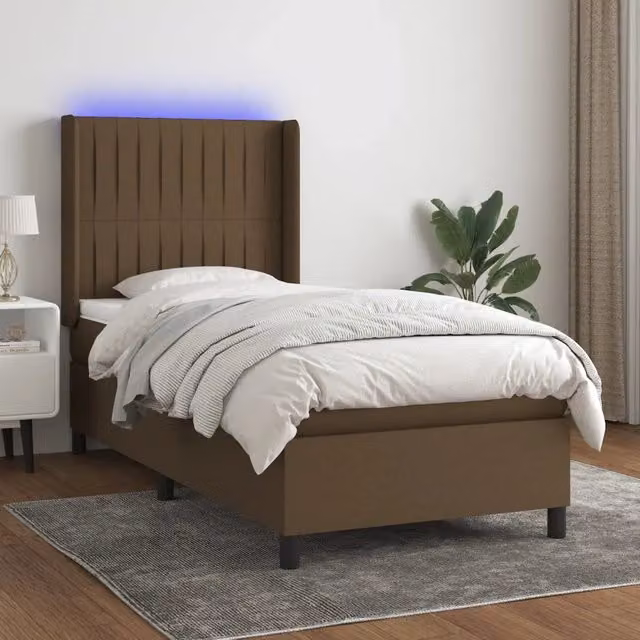 Letto a Molle Materasso e LED Marrone Scuro 80x200cm in Tessuto 3138432